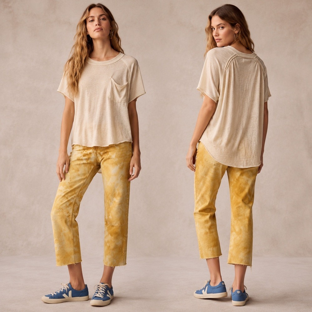 We The Free Free People Kyoto Tee Cream Slouchy Dolman Pocket Thin T-Shirt XS